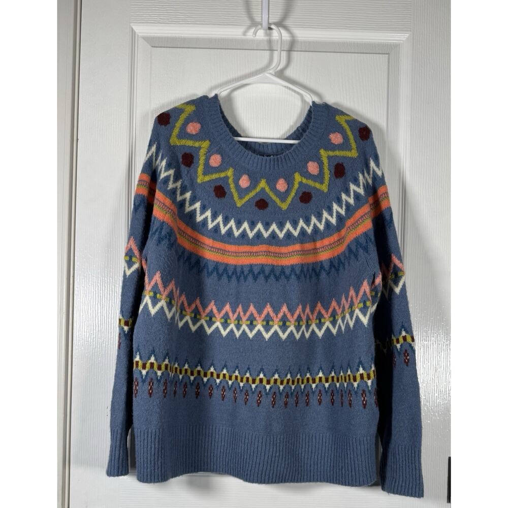 Sundance Catalog Glencoe Sweater Fair Isle Alpaca Wool Blend Blue XL